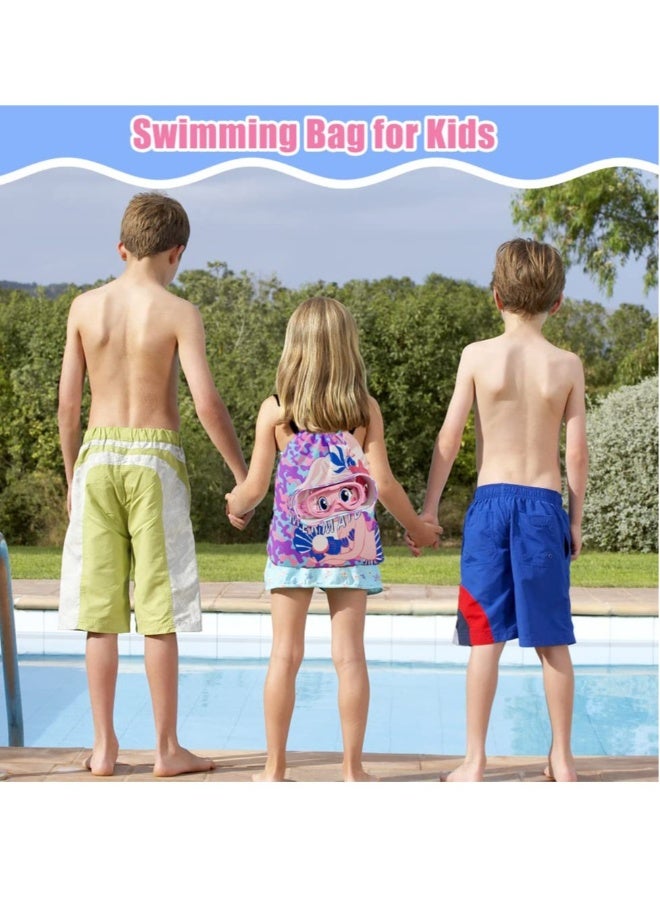 Drawstring Bag Kids Swimming Bag, Waterproof Lightweight String Bag For Outdoor Yoga Gym Swimming Travel with Zippered Pocket Shoe Compartment Sports Gym PE Beach Bag for Girls - Image 3