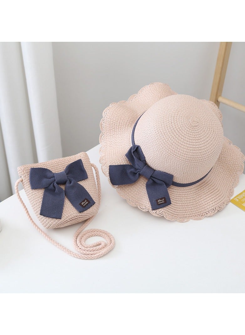 KUYING Summer Children's Sun Protection Hat, Straw Hat Bag set, Large Brim Sun Protection Hat 