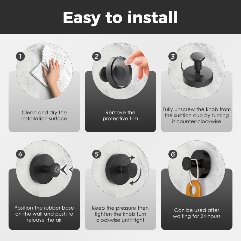 WingWider Shower Hooks for Inside Shower,Suction Cup Hooks for Glass Window,Removable Towel Hooks for Bathrooms,4 Packs(Black) - Image 5