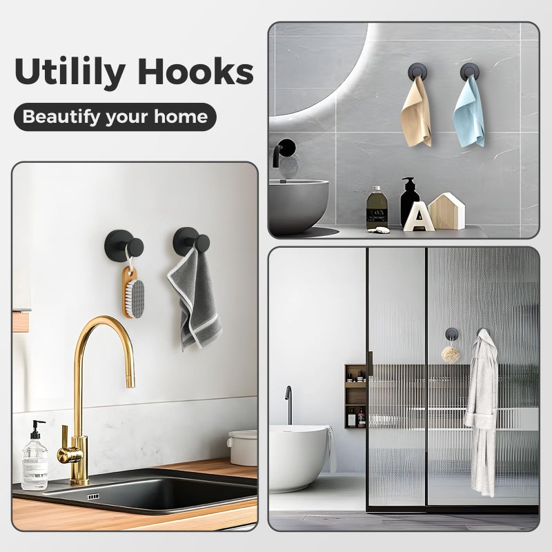 WingWider Shower Hooks for Inside Shower,Suction Cup Hooks for Glass Window,Removable Towel Hooks for Bathrooms,4 Packs(Black) - Image 4