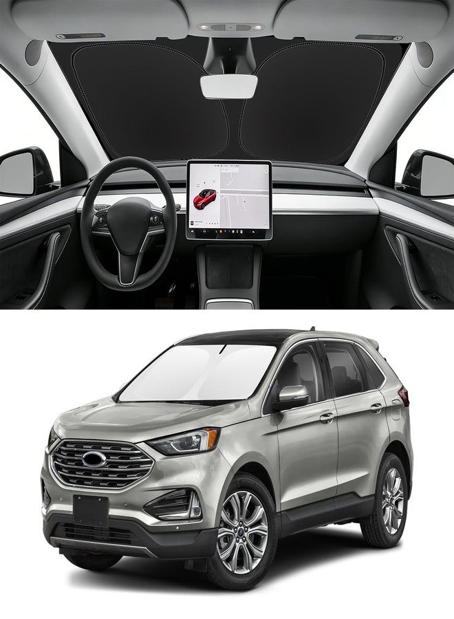 SLOGENTO Windshield Sun Shade Sunshade for Edge Front Windows Cover Custom Fit 2015-2023 2024 2025 Ford Edge Foldable Sun Shield 240T Reflective Polyester 2-Layer Protector Sun Visor Blocks UV Rays - Image 1