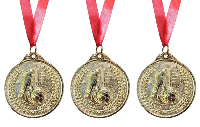 Be Win 3D Designed Football Gold Medal/Football Medal/Functions Medal/Best Football Medal 2.5" in, Thickness 4 MM with Satin Tags (3) - Image 1