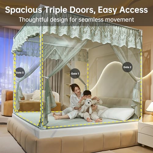 Dawnwake Mosquito Net, Anti-Fall Mosquito Neting Bed for Babies/Adult/Outdoor,Portable Foldable Travel/Camping Mosquito Net Tent, Suit for Queen Size Bed (Green, 200 * 150cm) - Image 3