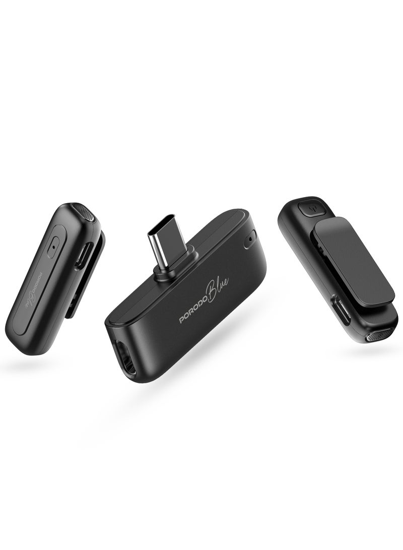 porodo Blue Professional Dual Wireless Microphone - Noise Cancelling / Long-Distance Transmission / USB-C Charging / 6H Battery Life - Black - Image 1