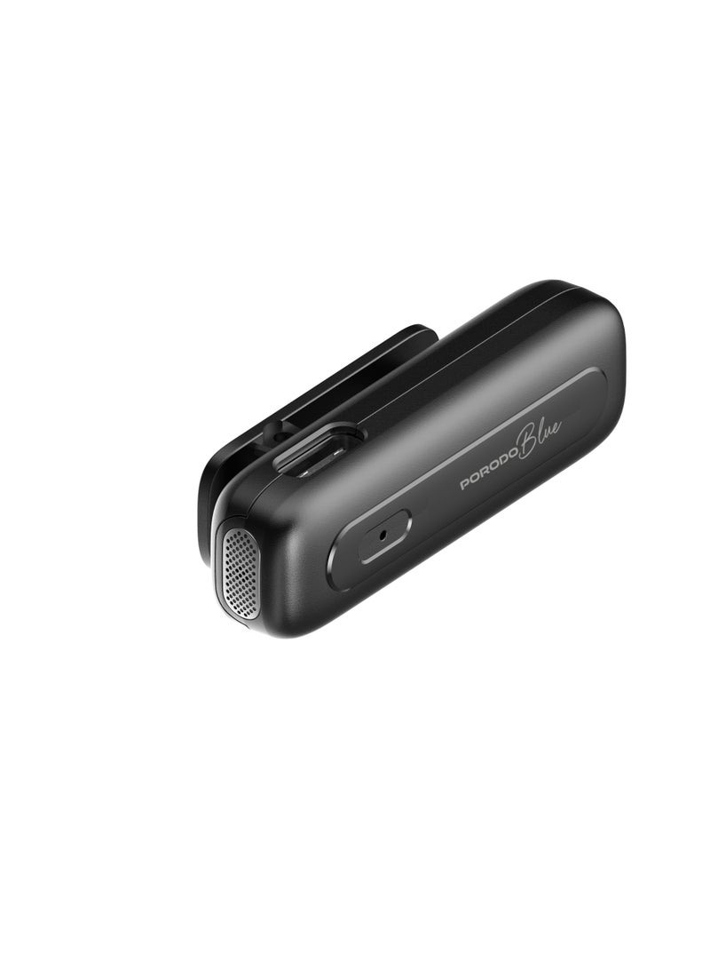 porodo Blue Professional Dual Wireless Microphone - Noise Cancelling / Long-Distance Transmission / USB-C Charging / 6H Battery Life - Black - Image 2
