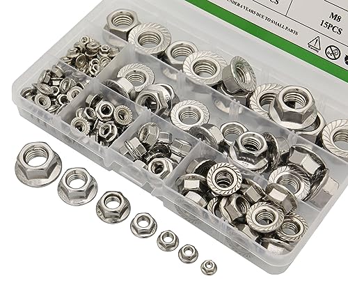 Raogoodcx 170Pcs M3 M4 M5 M6 M8 M10 M12 304 Stainless Steel Hex Flange Nuts Assortment Kit - Image 2