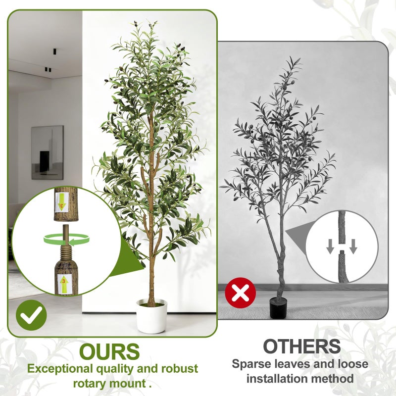 TNELTUEB Faux Olive Tree 6FT - Indoor Tall Artificial Olive Trees with Planter & Basket and Lights, Artificial Plants with Natural Wood Trunk and Realistic Fruits for Home Living Room Office Decor - Image 5