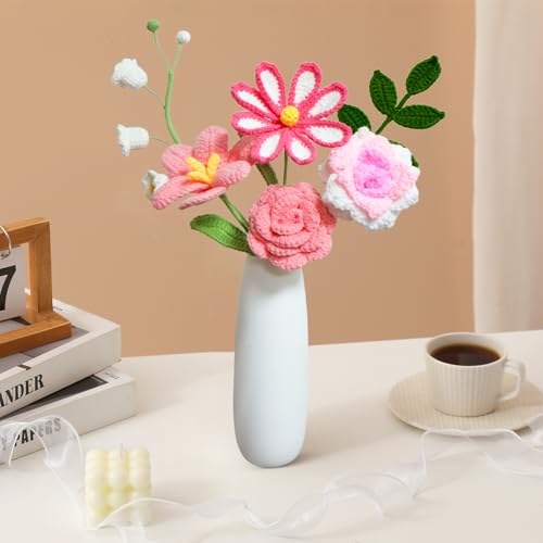 Ecerangus Crochet Flower Bouquet, Handmade Crochet Flowers Knitted Flowers Bouquet for Mother's Day Anniversary Birthday Graduation Lover Valentines Day Gifts(Pink) - Image 3
