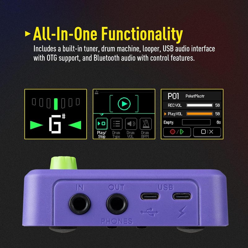 SONICAKE QME-10PP Pocket Master-Multi Effects Guitar Pedal with 9 Effects Modules 100 Drum Rhythms and Looper 100 Presets 20 Amp/Cab Electric Guitar Effects Processor OTG USB Audio Interface BT - Image 4