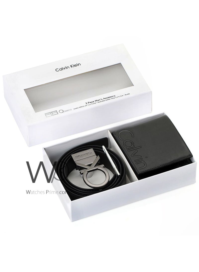 كالفن كلاين جينز طقم هدية رجالي كالفن كلاين محفظة وحزام أسود - إبزيم CK - Image 1