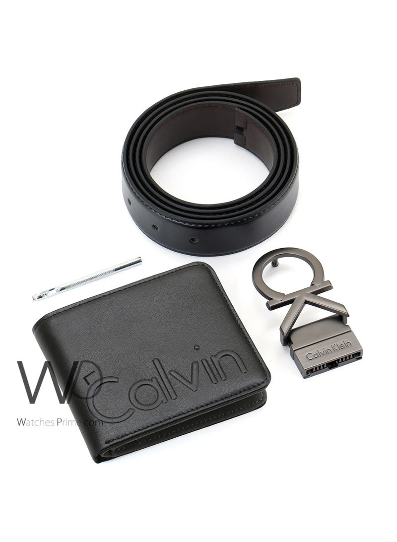 كالفن كلاين جينز طقم هدية رجالي كالفن كلاين محفظة وحزام أسود - إبزيم CK - Image 3