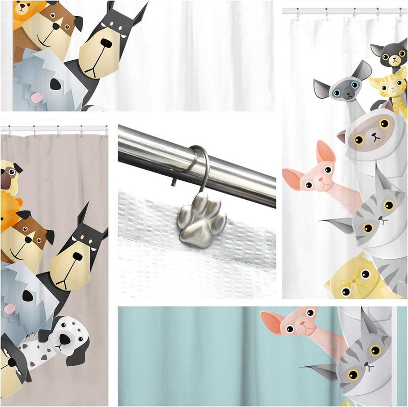 Sunlit Fashion Design Cute Paw Print Polished Shower Curtain Hooks for Dog Cat and Bear, Rust Proof Oil Rubbed Metal Shower Curtain Rings-12 Pack - Image 5