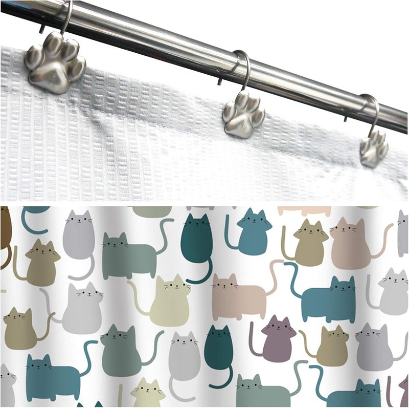 Sunlit Fashion Design Cute Paw Print Polished Shower Curtain Hooks for Dog Cat and Bear, Rust Proof Oil Rubbed Metal Shower Curtain Rings-12 Pack - Image 4