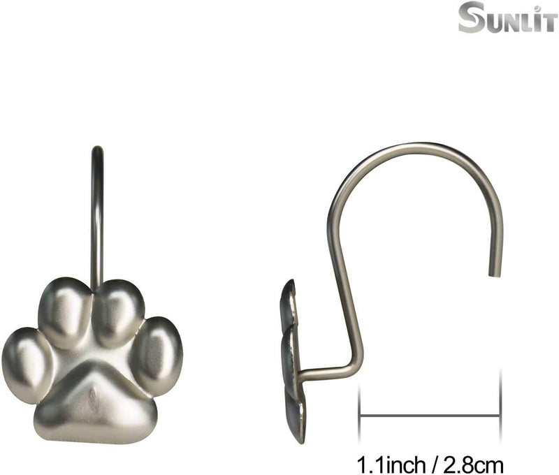 Sunlit Fashion Design Cute Paw Print Polished Shower Curtain Hooks for Dog Cat and Bear, Rust Proof Oil Rubbed Metal Shower Curtain Rings-12 Pack - Image 2
