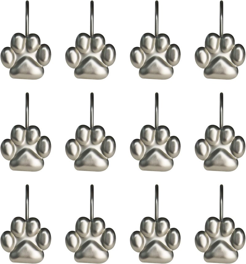 Sunlit Fashion Design Cute Paw Print Polished Shower Curtain Hooks for Dog Cat and Bear, Rust Proof Oil Rubbed Metal Shower Curtain Rings-12 Pack - Image 1
