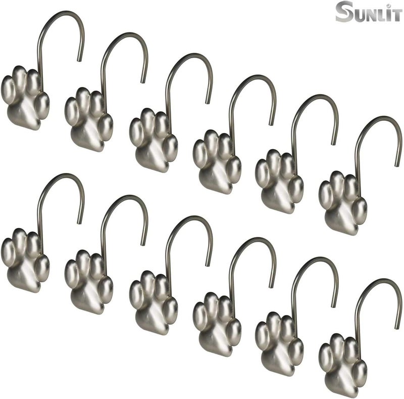 Sunlit Fashion Design Cute Paw Print Polished Shower Curtain Hooks for Dog Cat and Bear, Rust Proof Oil Rubbed Metal Shower Curtain Rings-12 Pack - Image 3