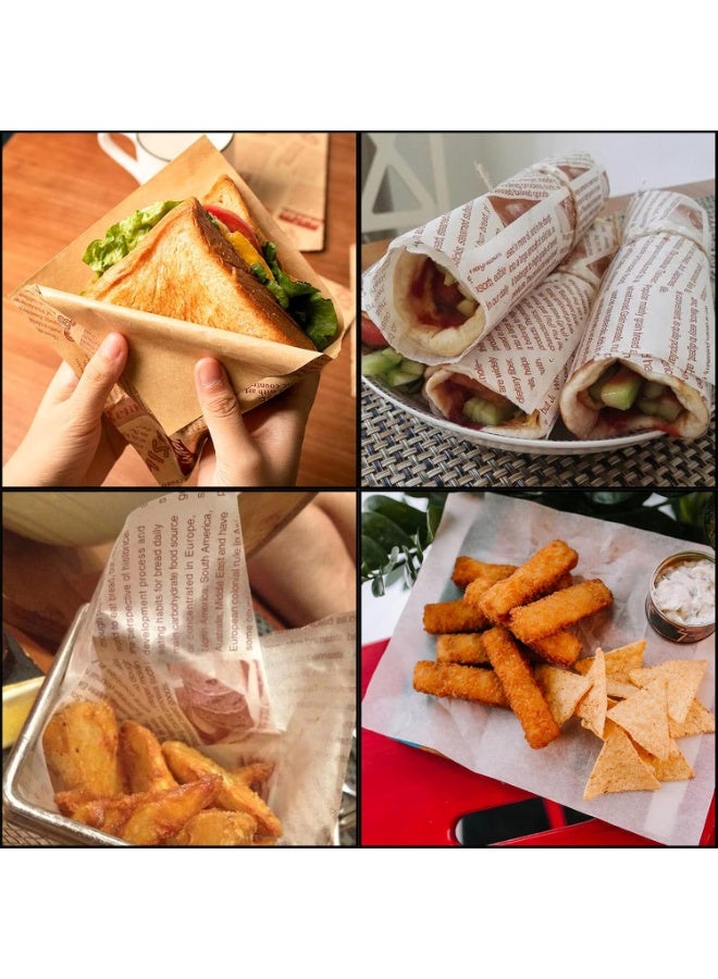 ثمانية فيبيهاوس ورق ساندوتش 100 قطعة من ورق الساندويتش المشمع للخبز يمكن التخلص منه من ورق الشحوم المقاوم للشحوم ورقة مربعة لتغليف الطعام ورقية مشمع وبطانة صينية طعام لخبز كعكة البرجر - Image 5