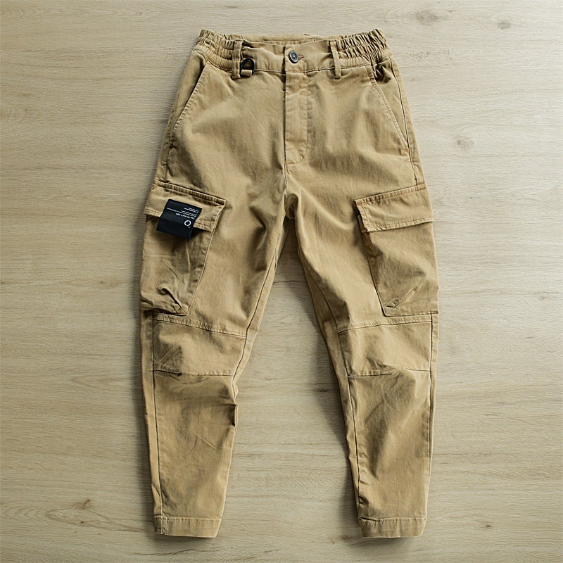 Multi-Pocket Cargo Pants Mens Casual Spring Autumn Khaki