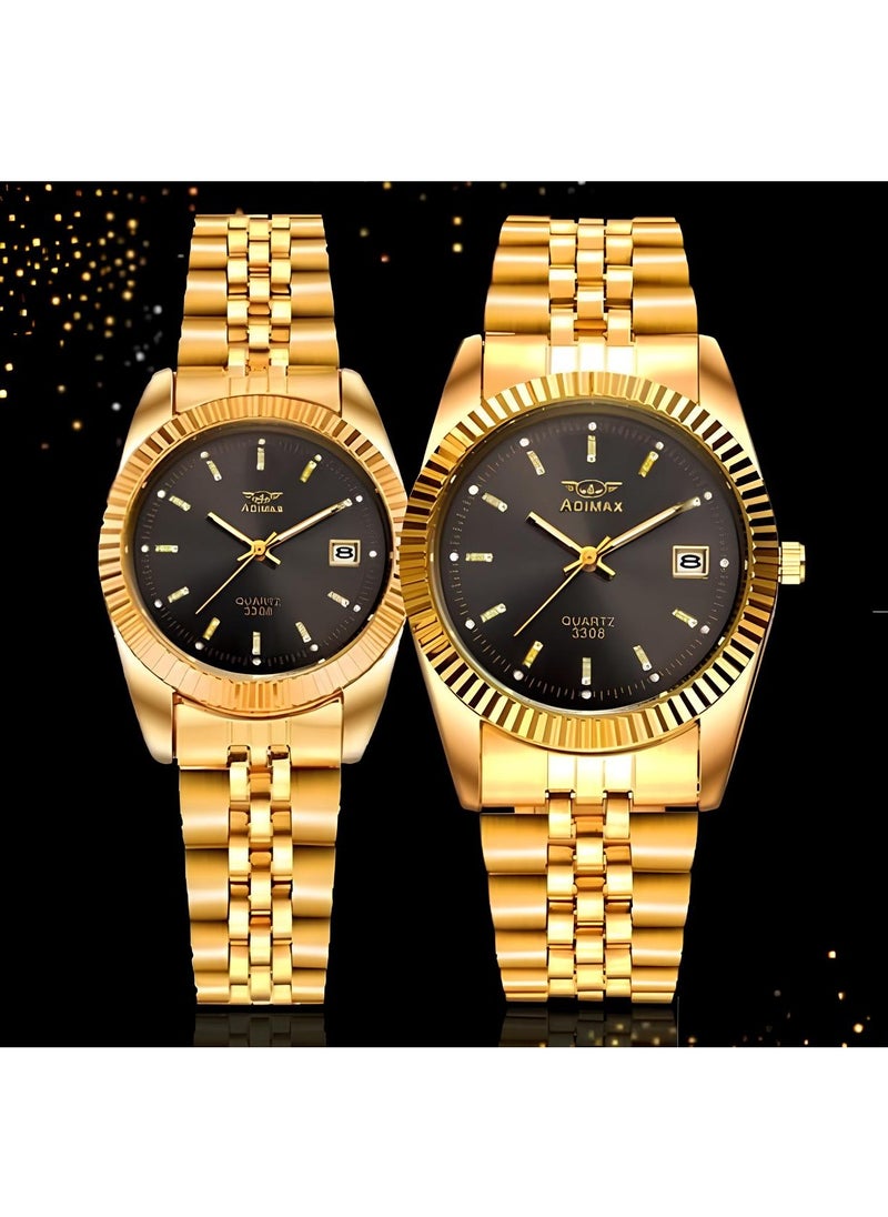 ADIMAX - Watch set for men and women in gold and black - 100% water resistant with box - Image 1