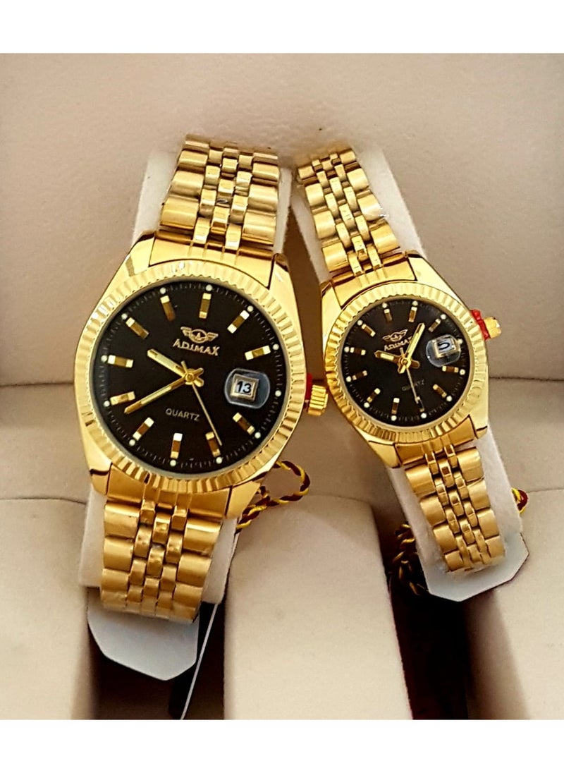 ADIMAX - Watch set for men and women in gold and black - 100% water resistant with box - Image 1