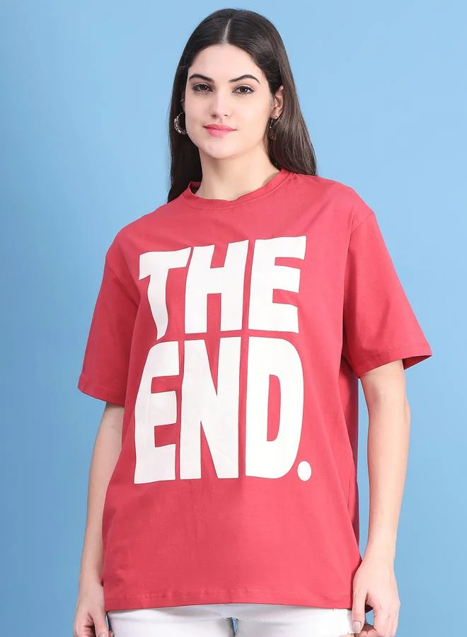 Styli Women Red Oversized Graphic Print T-Shirt By Door74