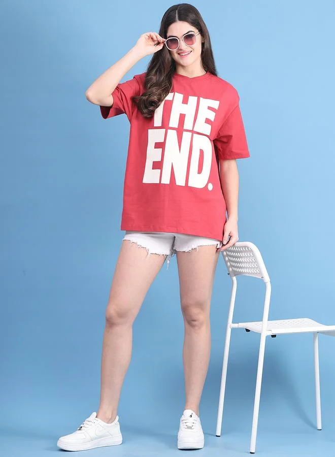 Styli Women Red Oversized Graphic Print T-Shirt By Door74