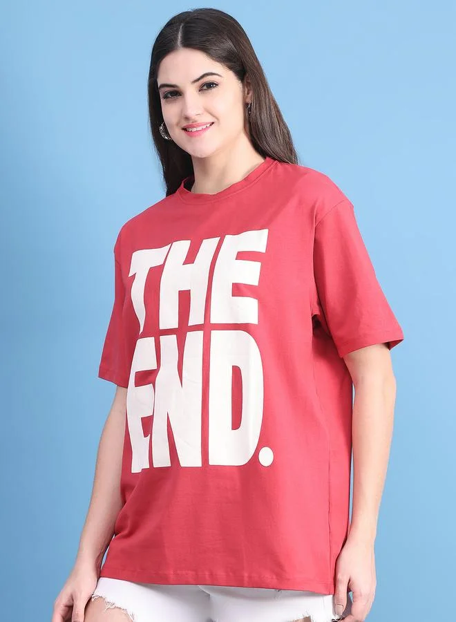 Styli Women Red Oversized Graphic Print T-Shirt By Door74