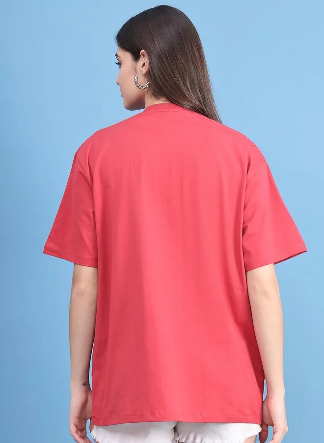 Styli Women Red Oversized Graphic Print T-Shirt By Door74