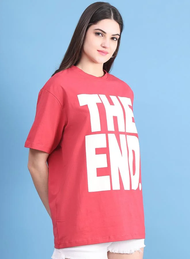 Styli Women Red Oversized Graphic Print T-Shirt By Door74