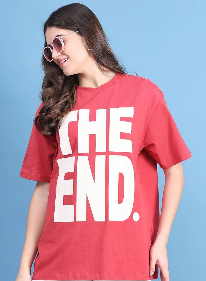 Styli Women Red Oversized Graphic Print T-Shirt By Door74
