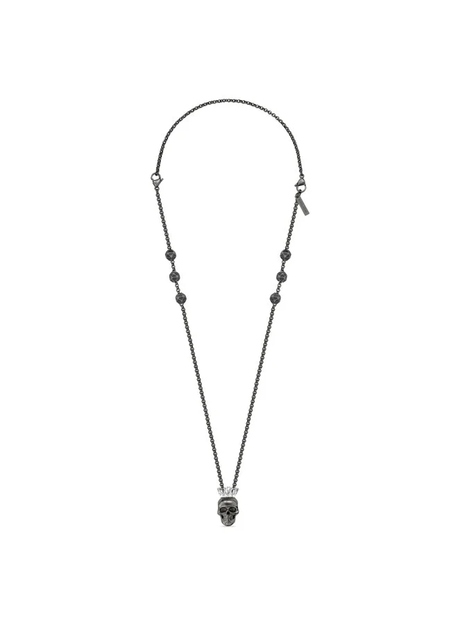 POLICE Iconic Skull Necklace  Greymetal Skull Motif with Stainless Steel Crown, Bold Statement Design