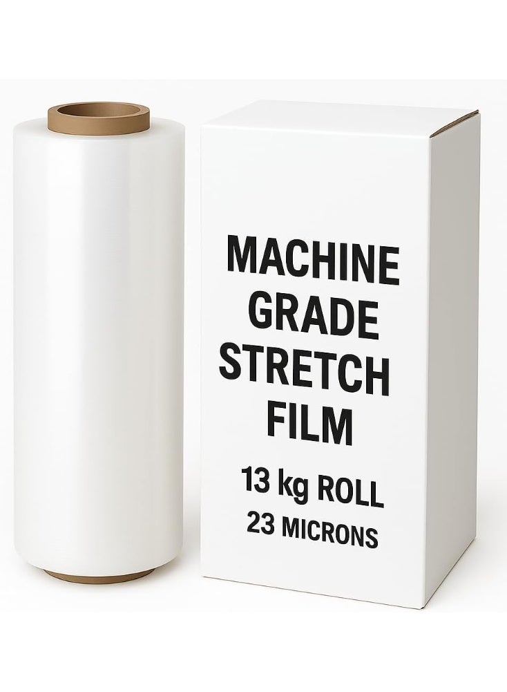 Aoura Grp DESK ESSENTIALS Machine Grade Stretch Film – 13kg Roll (1.8kg Core) | Heavy-Duty Pallet Wrap for Packaging, Shipping & Industrial Use – 23 Micron Thickness - Image 1