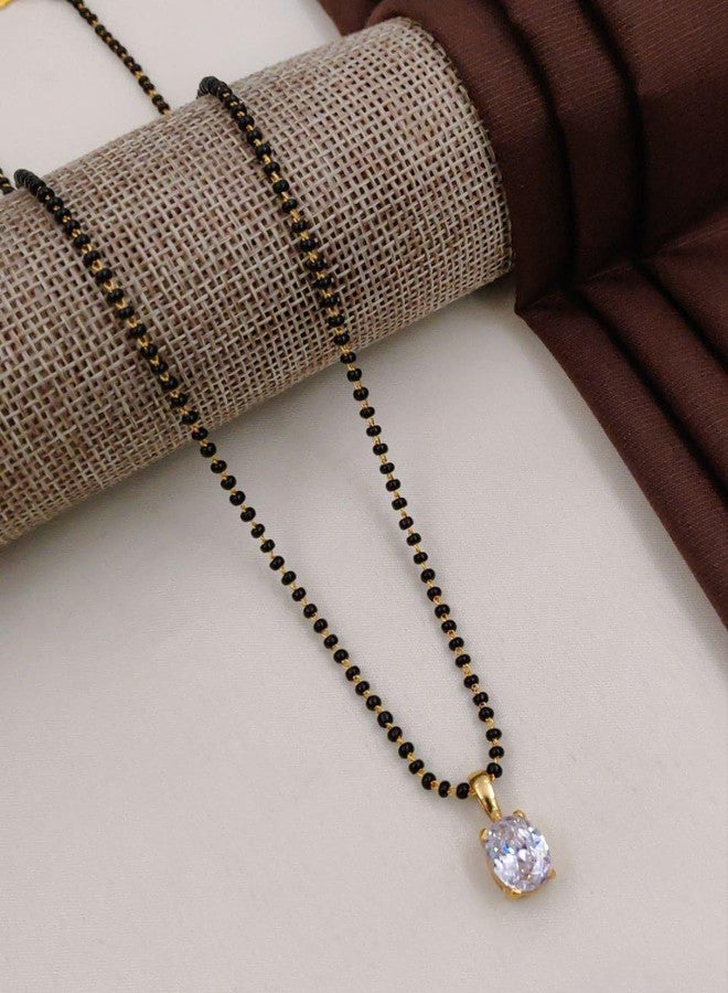 sweeply Gold Plated Black Bead Mangalsutra with White Oval Stone Pendant for Women – Elegant Daily,Wear Jewelry - Image 2