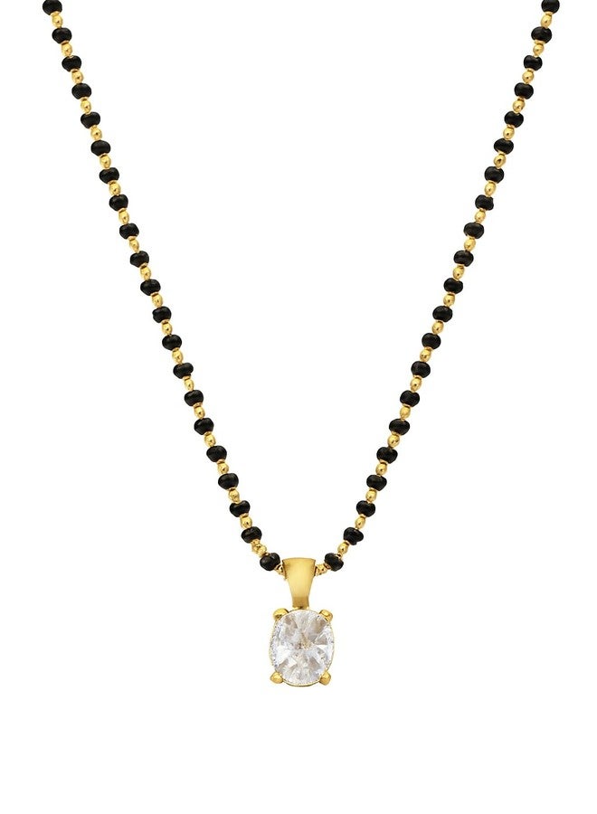 sweeply Gold Plated Black Bead Mangalsutra with White Oval Stone Pendant for Women – Elegant Daily,Wear Jewelry - Image 1