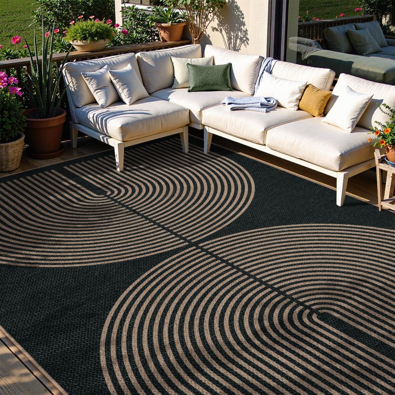 La Home Lahome Enfys Modern Rainbow Easy Jute Rug, Washable Rugs 8x10 for Living Room Indoor Outdoor Patio Farmhouse Large Carpet, Contemporary Non Slip Black Carpet for Bedroom Backyard Office Decor - Image 1