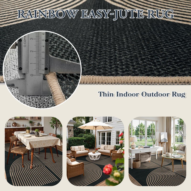 La Home Lahome Enfys Modern Rainbow Easy Jute Rug, Washable Rugs 8x10 for Living Room Indoor Outdoor Patio Farmhouse Large Carpet, Contemporary Non Slip Black Carpet for Bedroom Backyard Office Decor - Image 3