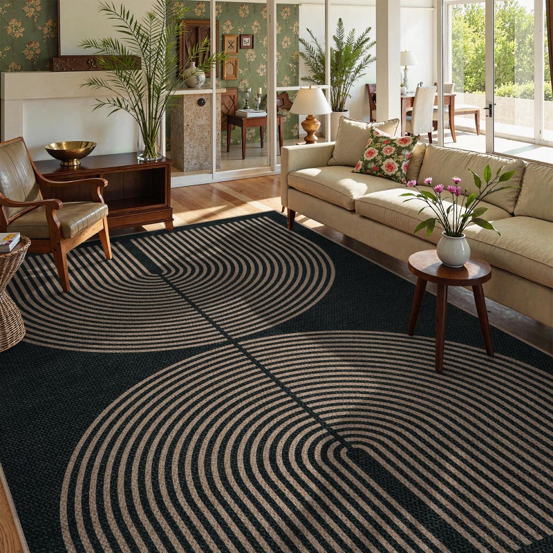 La Home Lahome Enfys Modern Rainbow Easy Jute Rug, Washable Rugs 8x10 for Living Room Indoor Outdoor Patio Farmhouse Large Carpet, Contemporary Non Slip Black Carpet for Bedroom Backyard Office Decor - Image 2