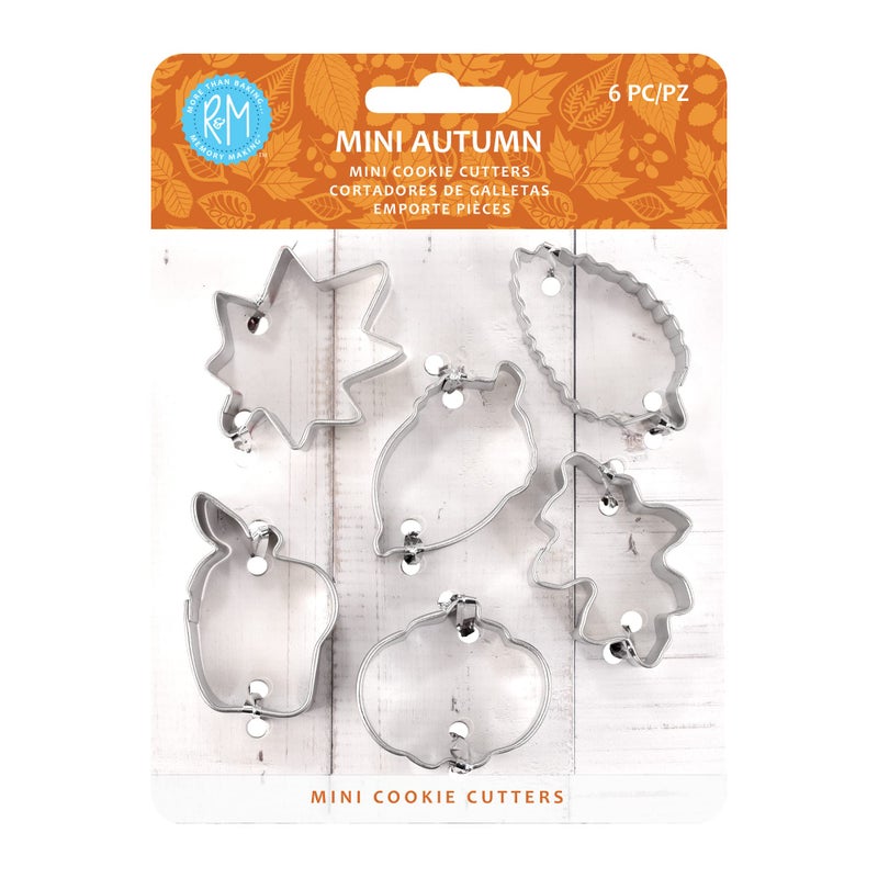 RM International Mini Autumn Leaf Cookie Cutters Acorn Pumpkin Oak Maple Aspen Apple 6Piece Set in Gift Tin