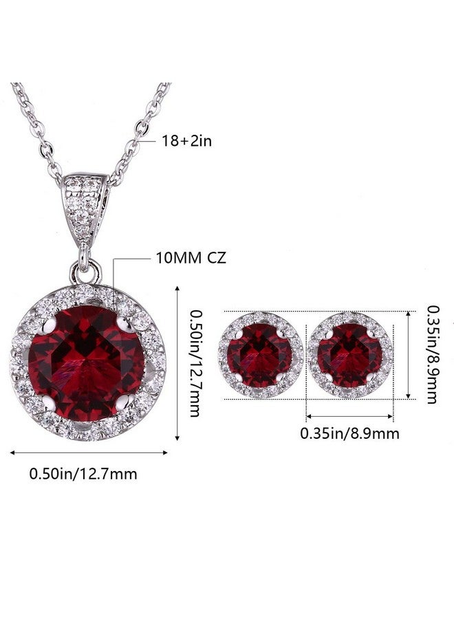 AMYJANE Crystal Jewelry Set For Women Elegant Sterling Silver Round Red Cubic Zirconia Cz Rhinestone Necklace Halo Stud Earrings Set Wedding Party Ruby July Birthstone Fashion Jewelry Set Birthday Gift - Image 4