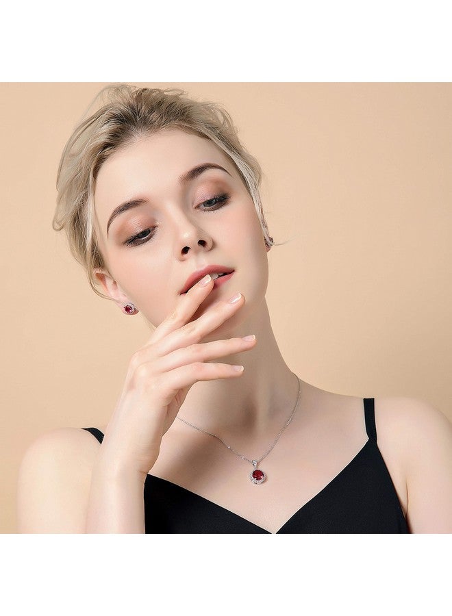 AMYJANE Crystal Jewelry Set For Women Elegant Sterling Silver Round Red Cubic Zirconia Cz Rhinestone Necklace Halo Stud Earrings Set Wedding Party Ruby July Birthstone Fashion Jewelry Set Birthday Gift - Image 2