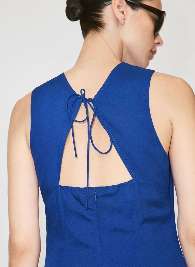 Mango royal blue Side Ruched Dress With Tie Detail for Women | Best Price UAE