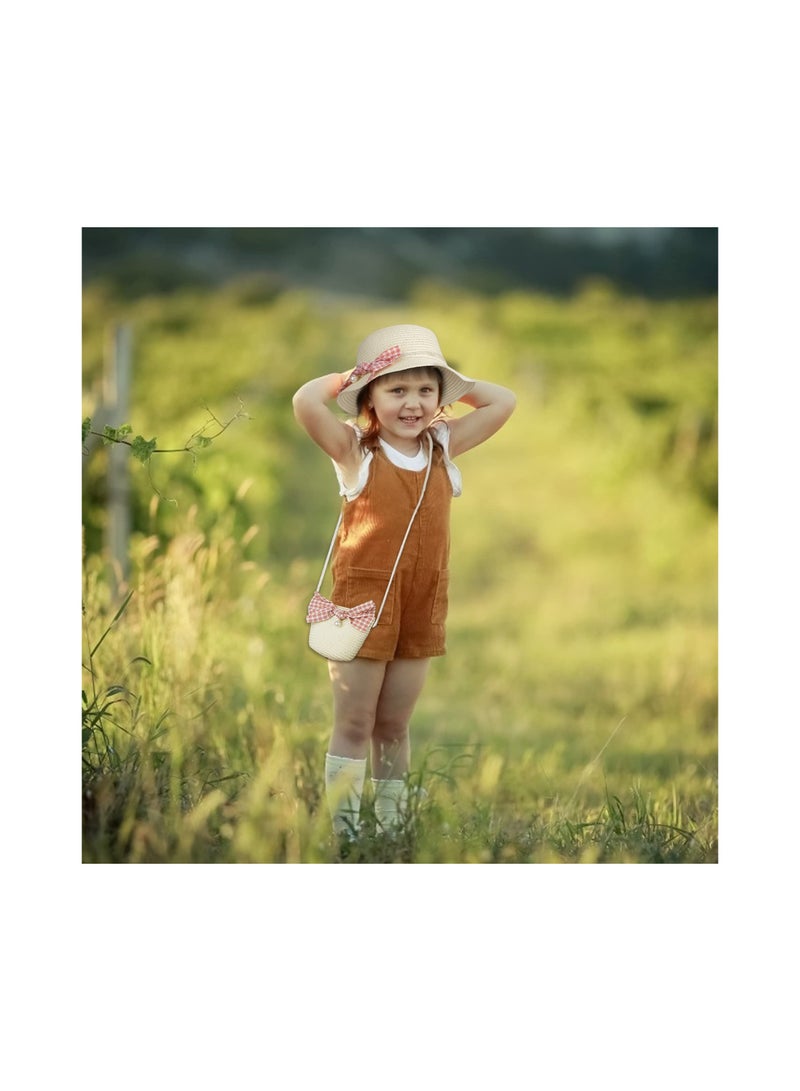 Girls' Summer Straw Hat and Mini Crossbody Bag Set with Bowknot Decoration, Perfect for Sun Protection and Outdoor Activities, Ideal Beach Cap for Kids' Travel and Fun in the Sun. - Image 4