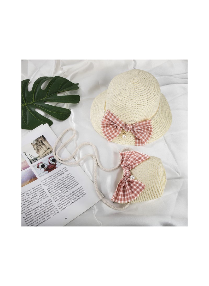 Girls' Summer Straw Hat and Mini Crossbody Bag Set with Bowknot Decoration, Perfect for Sun Protection and Outdoor Activities, Ideal Beach Cap for Kids' Travel and Fun in the Sun. - Image 5