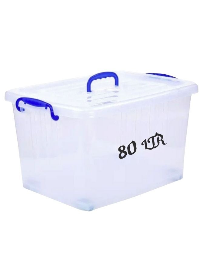 هيواري صندوق تخزين بلاستيكي من هايوير، سعة ٨٠ لترًا، بغطاء قابل للقفل وعجلات | صناديق تخزين بلاستيكية شفافة بأغطية | منظم شفاف للملابس والألعاب والأدوات والحرف اليدوية | حاويات تخزين منزلية - Image 1