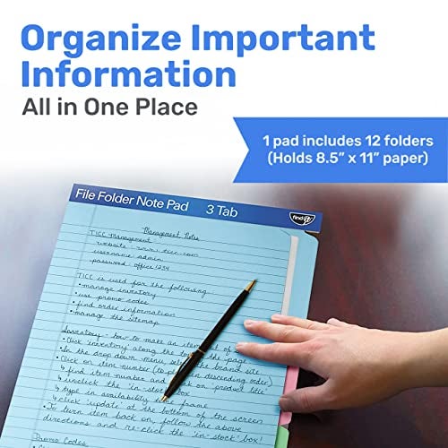 Find It File Folder Notepad - Pack of 12-9.5 x 12.5 Inch Notebook Organizer Folders for Filing, Document, and Clipboard Organization - Assorted Colors - Image 2