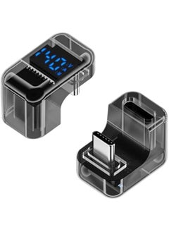 USB C Adapter with Digital Display, 180 Degree Male to Female Connector for Switch, iPhone, iPad, MacBook - Smart LED Display Support Voltage, Current, Power - Pack of 2