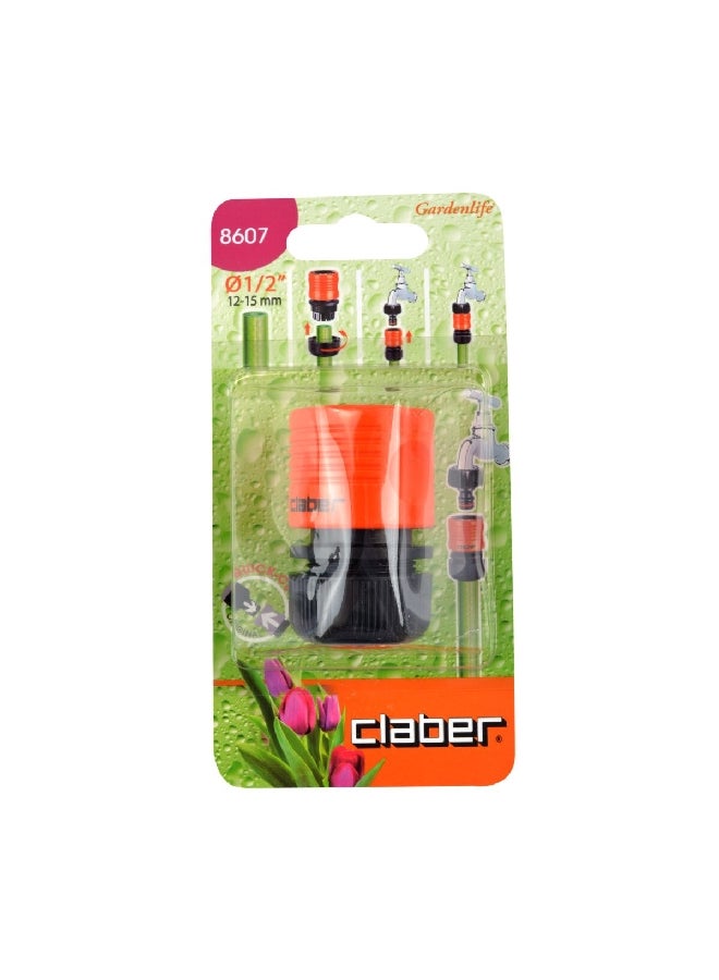 Claber Hose Connector Black and Orange 1/2 Inch JE86070000 - Image 1