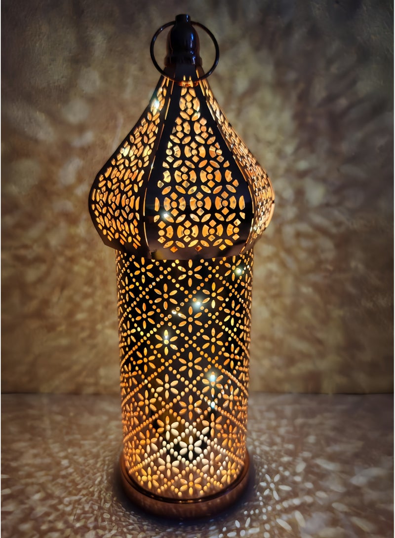 GGEROU Antique Moroccan Lantern Lamp, Decorative Candle Holders, Battery Operated Iron Table Lamp Moroccan Lantern for Ramadan Decorations, Home Decor, Outdoor Patio or Porch (Gold,M) - Image 1