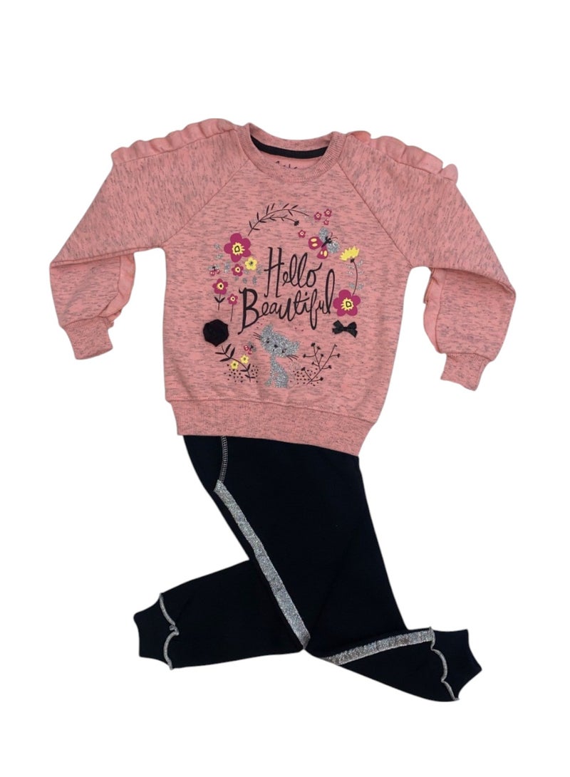 تشويس بيجامة بناتي HELLO – تصميم وردة ناعم ومريح بألوان مبهجة – كود 1205