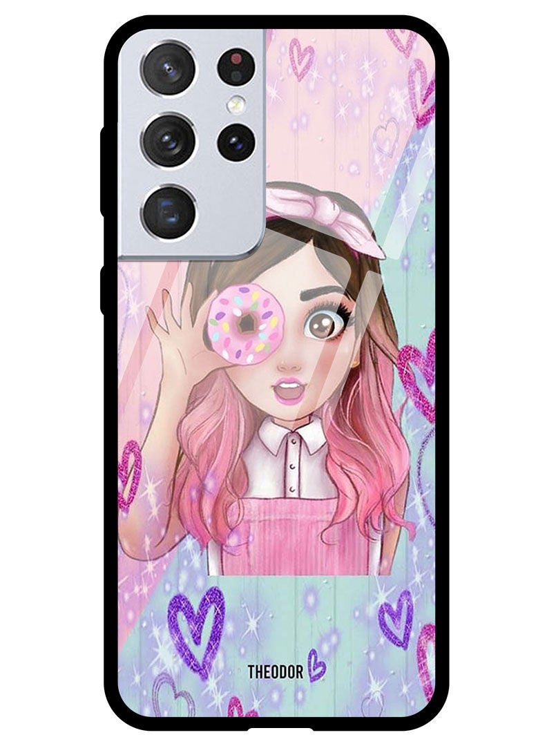 Theodor Protective Tempered Glass Case Cover Samsung Galaxy S21 ULTRA Donut Love - Image 1